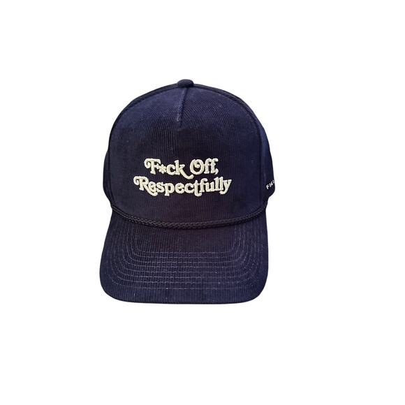 New Field Grade Navy Blue Corduroy Baseball Hat - "F*ck off Respectfully" - Picture 7 of 7